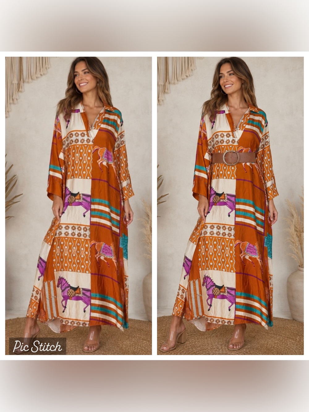AQRL Pumpkin Long Sleeve Horse equestrian Dress viscose silk blend boutique